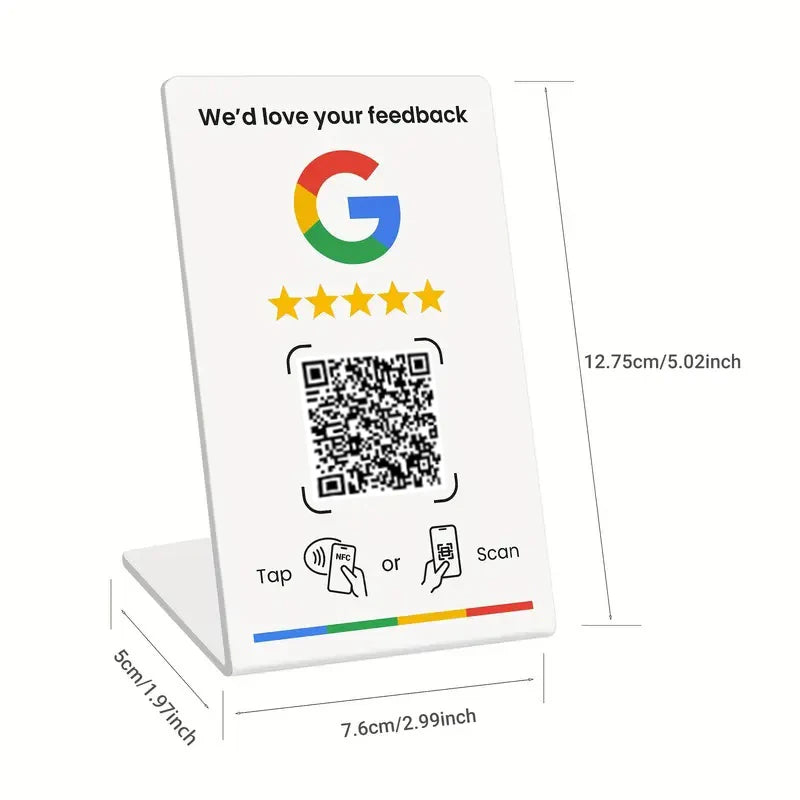 Nfc 215 Programmable QR Code Google Review Card NFC Station Table NFC Google Reviews Display Bending Card Standing Brand Bracket