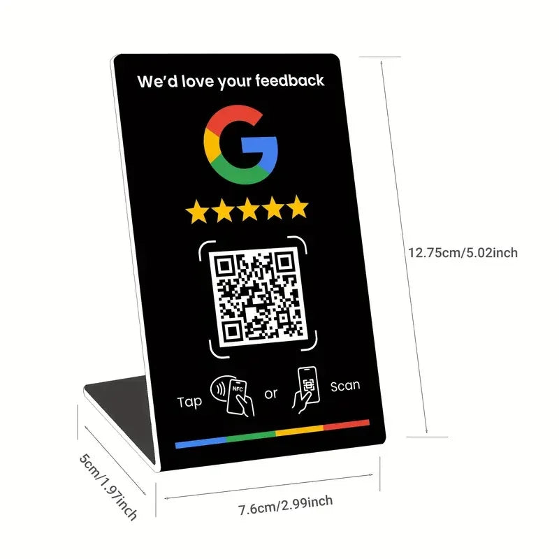 Nfc 215 Programmable QR Code Google Review Card NFC Station Table NFC Google Reviews Display Bending Card Standing Brand Bracket